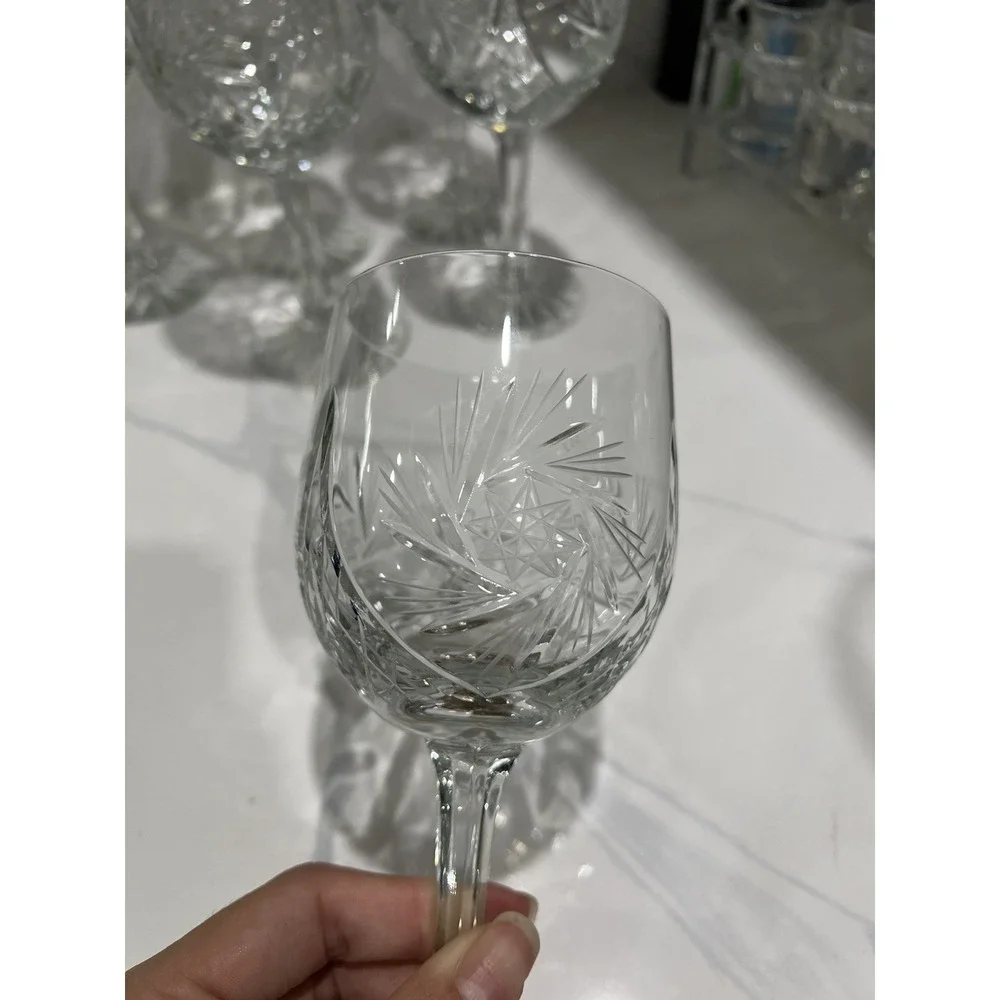 Wine Glass Crystal Classic Pinwheel Pattern Clear Hand Cut by American Cut 6pcs